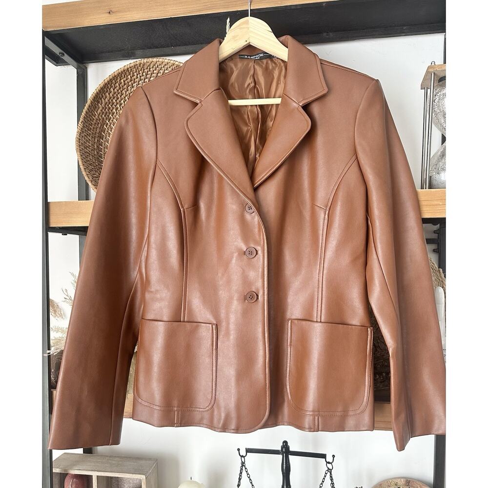 90’s Y2K Rampage Size Large Brown Faux Leather Collar Jacket